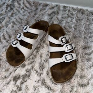 White triple strap Birkenstocks